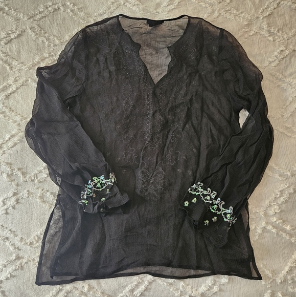 Venus 100% Silk Black Swimsuit Cover Up With Irridecent Sequins Small - Picture 7 of 7